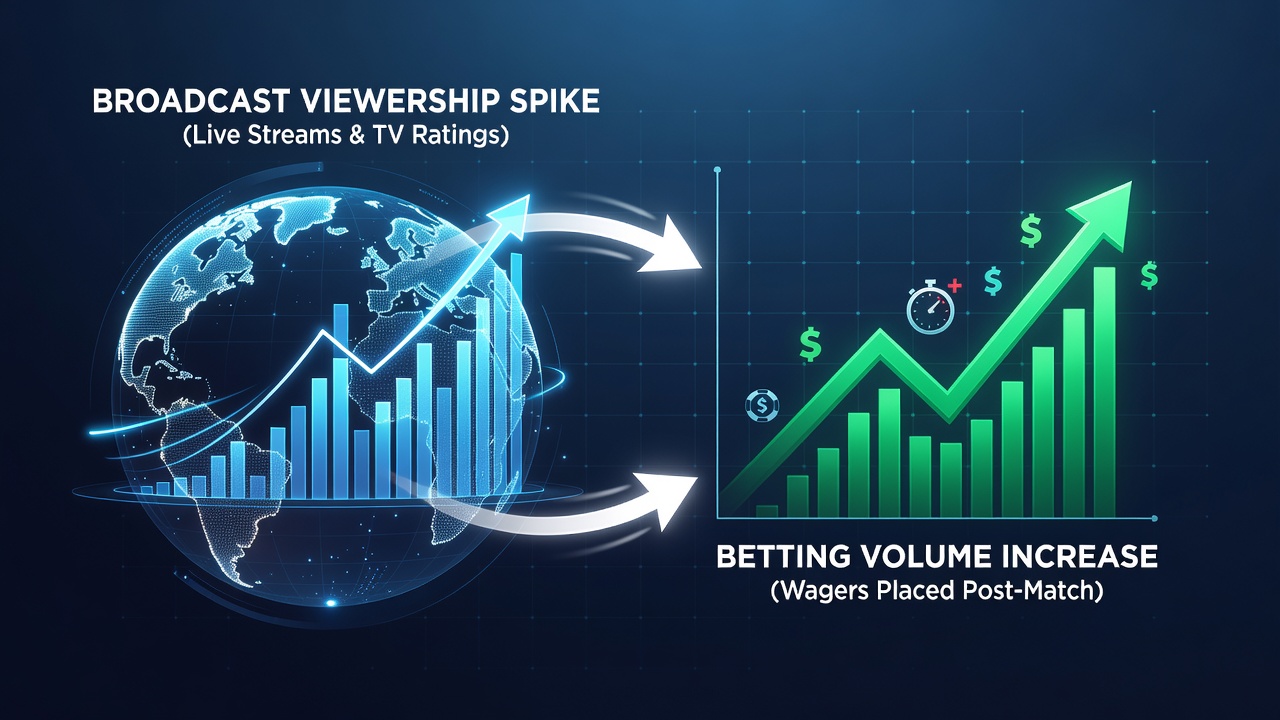 Chart showing viewership spikes during key moments in international tournaments alongside corresponding betting activity patterns