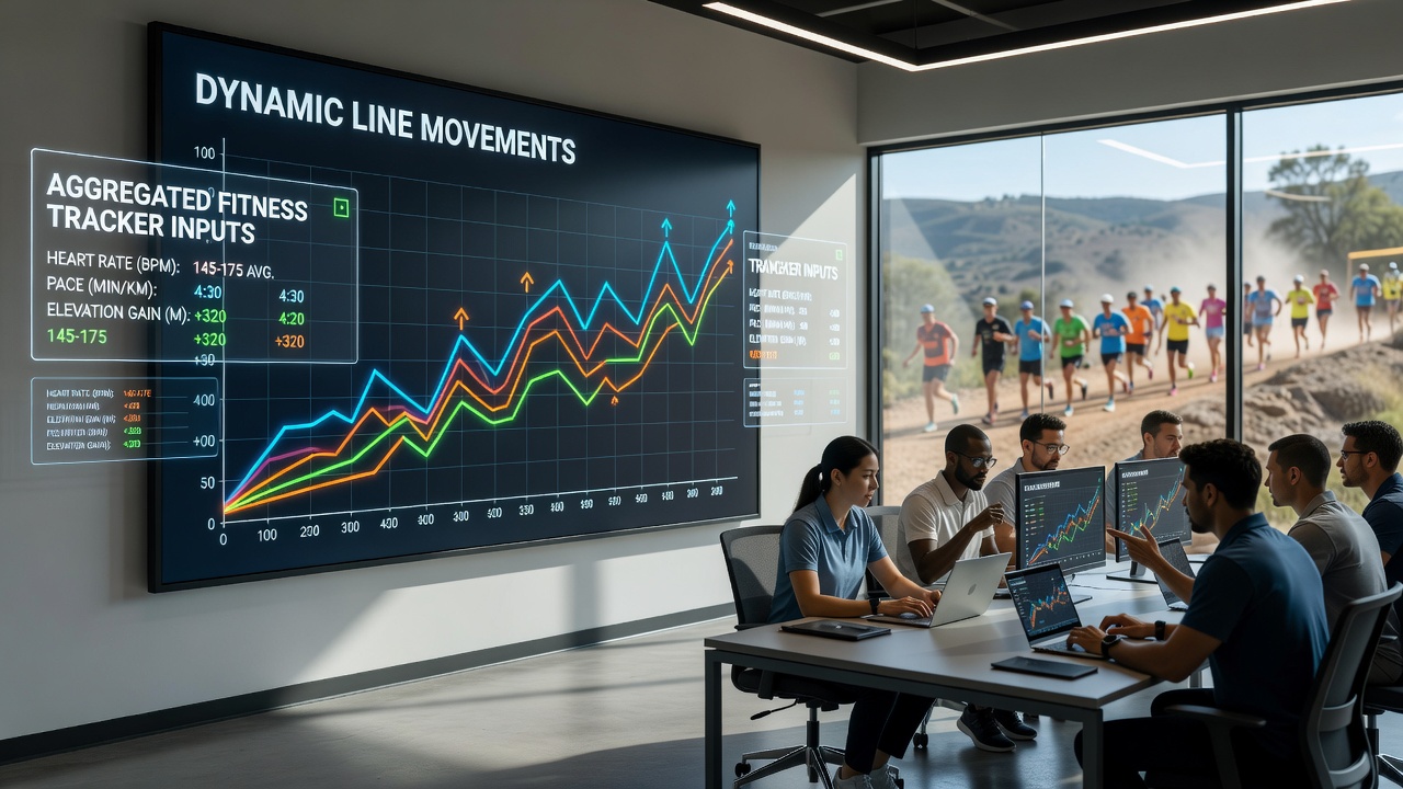 Dashboard displaying aggregated fitness tracker data influencing real-time betting line adjustments