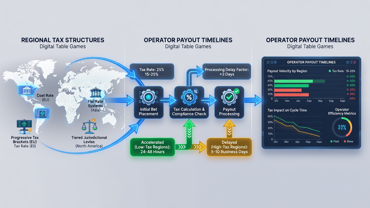Data visualization showing how tax obligations correlate with extended payout processing times in digital table games